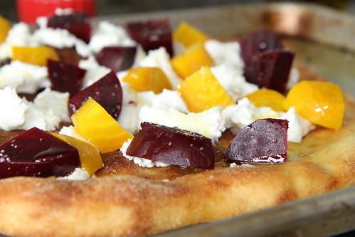Beet, goat cheese and arugula pizza | by Heather Christo