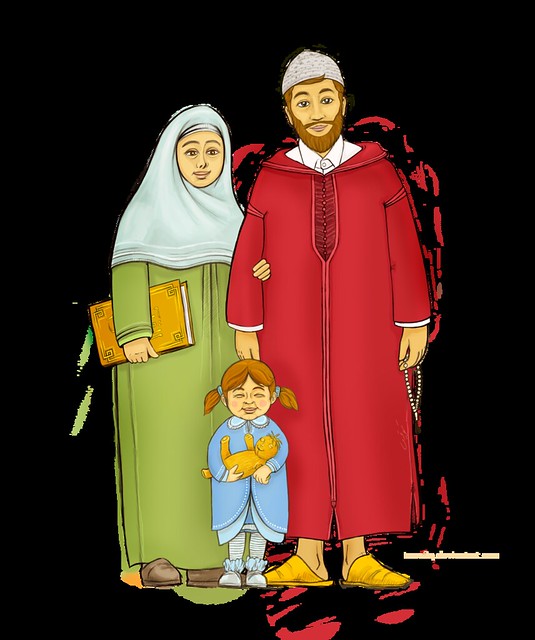 رسم لأسرة مسلمة مغربية