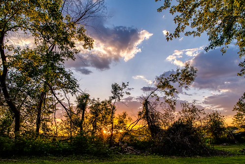 Weekly Photo Challenge - Great Outdoors by K. B. Photography, Sunset from my backyardtrees sky sunshine clouds landscape golden evening spring backyard flickr glo