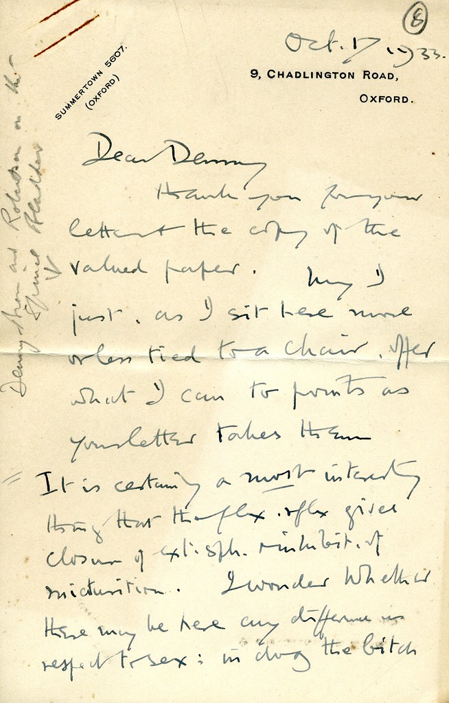 Sherrington to Denny-Brown - 17 October 1933 (S/2/11/8) 1/8