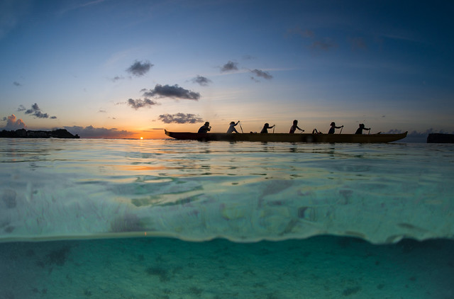 Rowing Canoe at Sunset, Tumon Bay, Guam