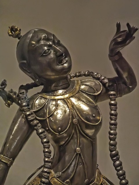 Closeup of Buddhist Demoness Dakini Tibet 18th century Silver, gilt silver and gilt-copper alloy