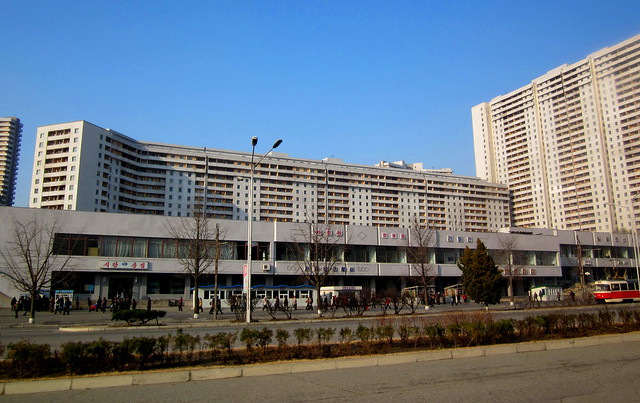 North Korea P'yongyang elite shopping mall and apartments on Kwangbok Street