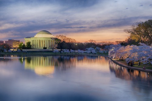 horizontal architecture landscape outdoors dawn landscapes spring twilight outdoor historic cherryblossom government tonemapped borderfx