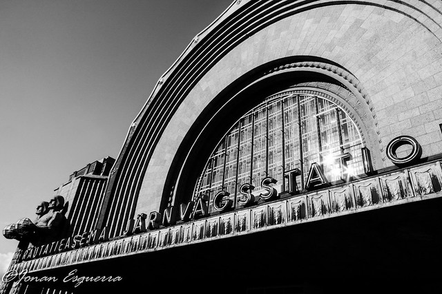 Helsinki's Central Railway Station In Black And White.