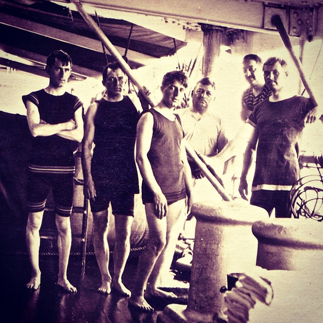 Vintage Photo 1930s Men In Swimwear On A Ship