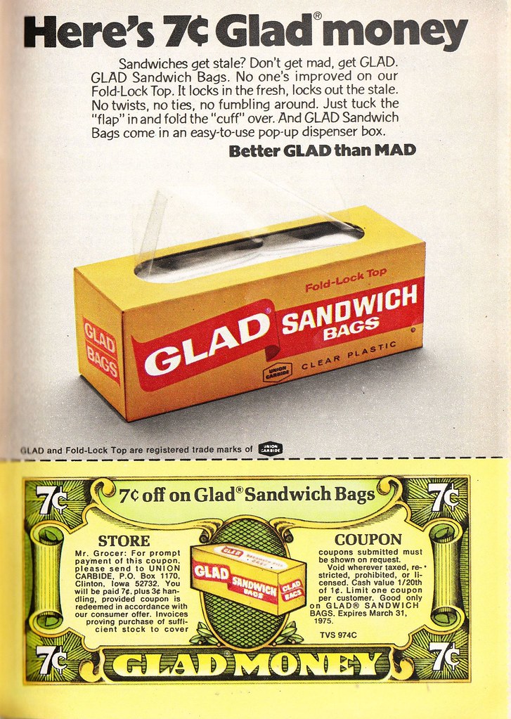 Vintage ad for Glad sandwich bags (1974), From the 1974 TV …