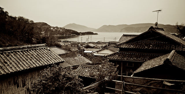 Japanese roofs of Tanura fisherman village ,Shodoshima, Seto Inland Sea, Japan