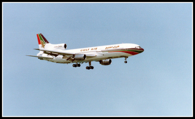 Gulf Air Tristar A40-TW on finals for runway 16 at Doha airport -- 1980's