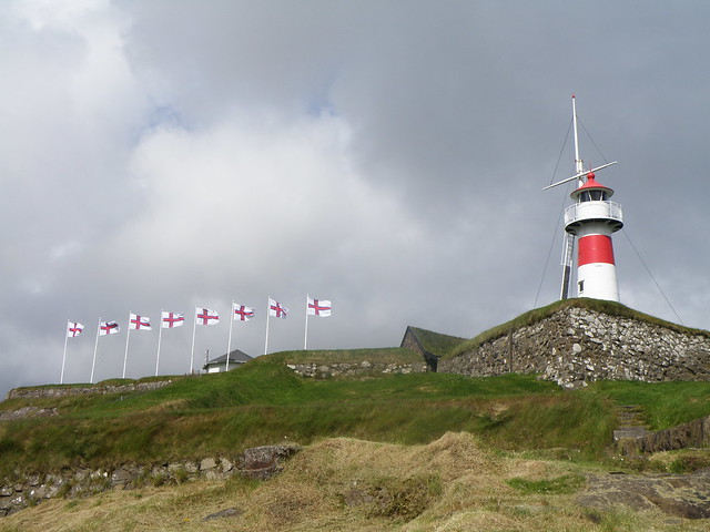 Skansin Lighthouse in Tórshavn and Faroese Flags, 28 July 2011
