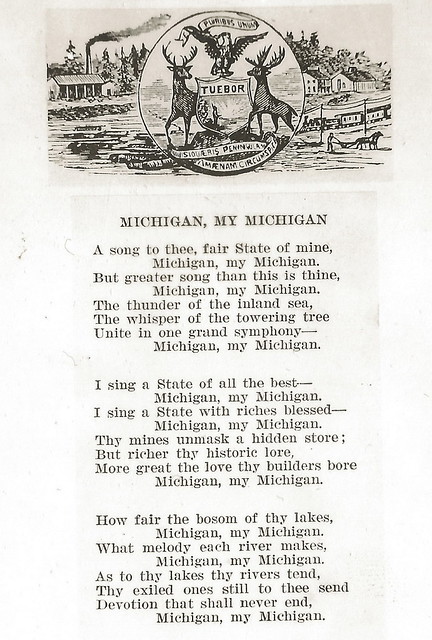 Vintage Michigan State Song Lyrics Card MICHIGAN MY MICHIGAN History Heritage Travel Tourism Written by William Otto Miessner & Douglas M. Malloch6