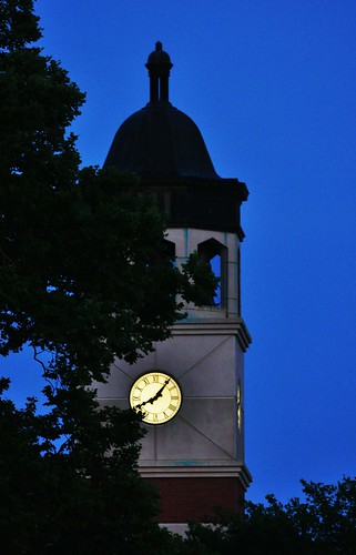 blue sunset green tower clock college campus university glow bell dusk kentucky ky bowling western hilltoppers