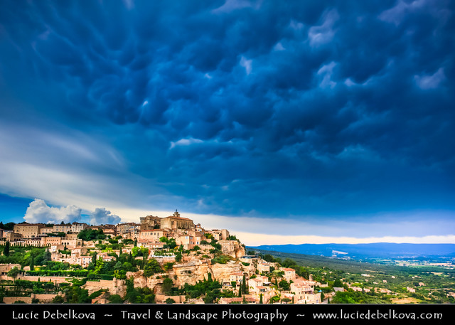 France - Provence - Vaucluse - Gordes during stormy evening and Mammatus clouds