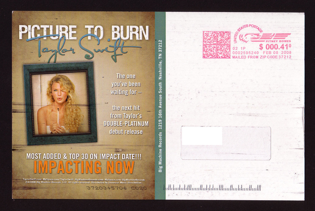 Taylor Swift Picture To Burn Promo Postcard Address Side Flickr