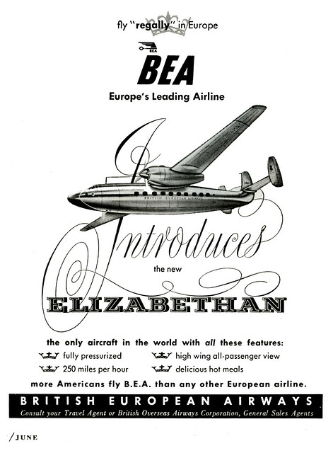 BRITISH European AIRWAYS - Vintage Ad, June 1952