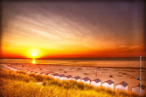 holland sea cadzand zeeland netherlands nl beach house clouds summer sunset