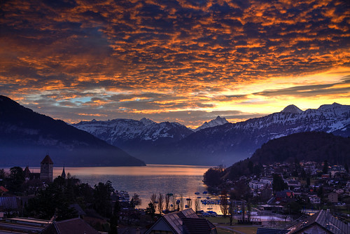 alps bern schweiz spiez suisse suiza svizzera swiss switzerland thunersee dawn lake sunrise winter
