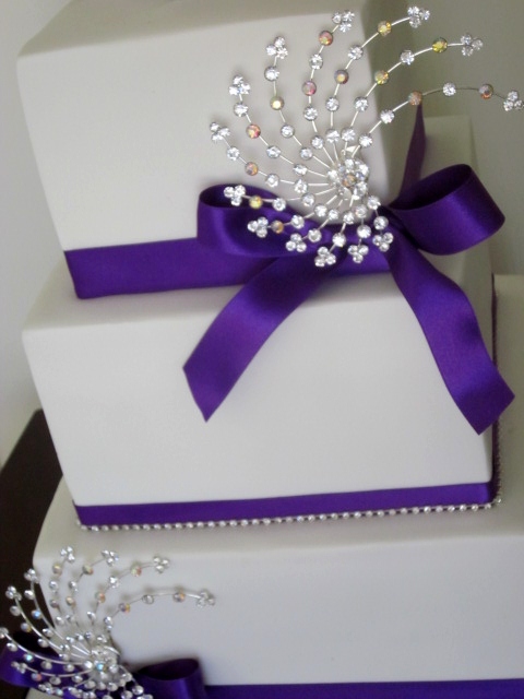 White and Purple Bling Wedding Cake