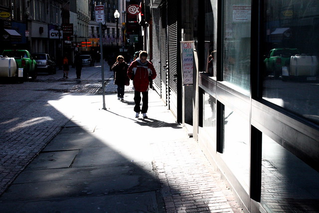 boston downtown crossing shadows morning winter street