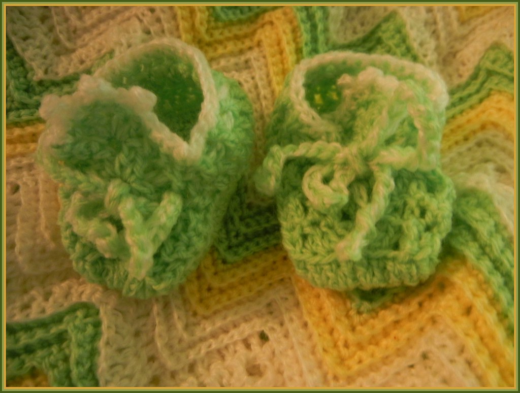 Crocheted Baby Bootees and Afghan by Heirs with Him