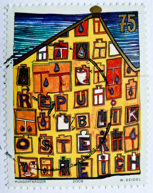 great stamp Austria € 0.75 (Friedensreich Hundertwasser 1928-2000, painter, graphic artist, Maler, Graphiker ) poste-timbres Autriche sellos Austria selos Briefmarken Österreich porto franco francobolli postzegel  selo de correio sello de correo frimaerke