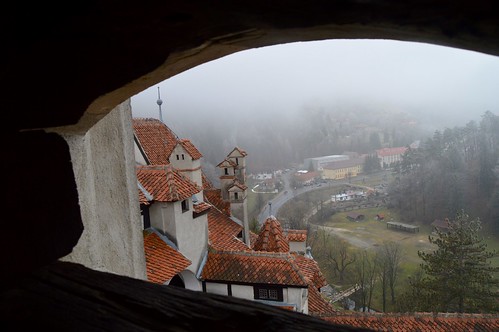 castle window fog town view medieval dracula romania transylvania vlad count bran