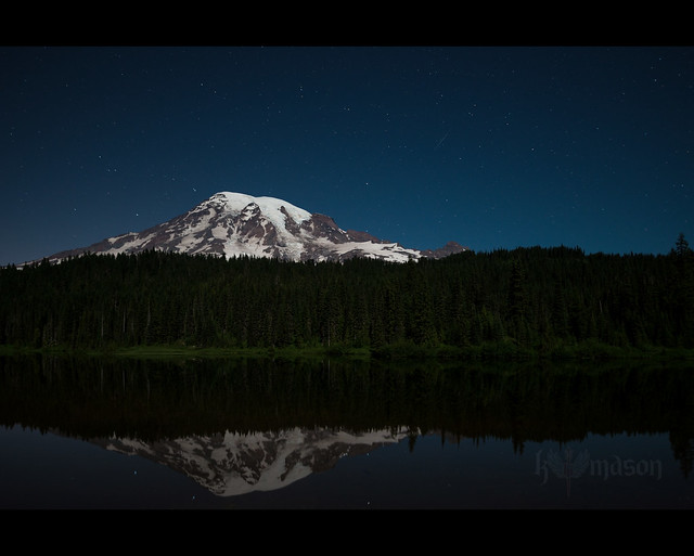 Shooting star over Mount Rainier