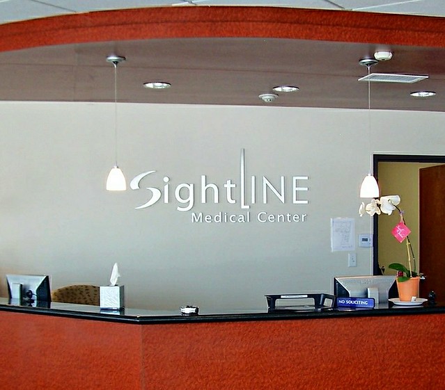 Brushed Aluminum Interior Reception Sign for SightLINE Installed in The Medical Center - Houston, TX