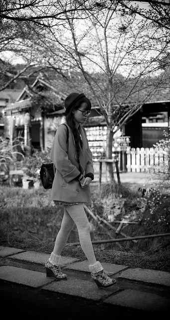 Girl on philosophy path, Kyoto, Japan