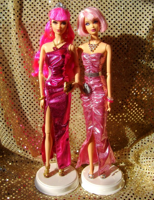 Rosalie & Peony in pink shiny gowns #2