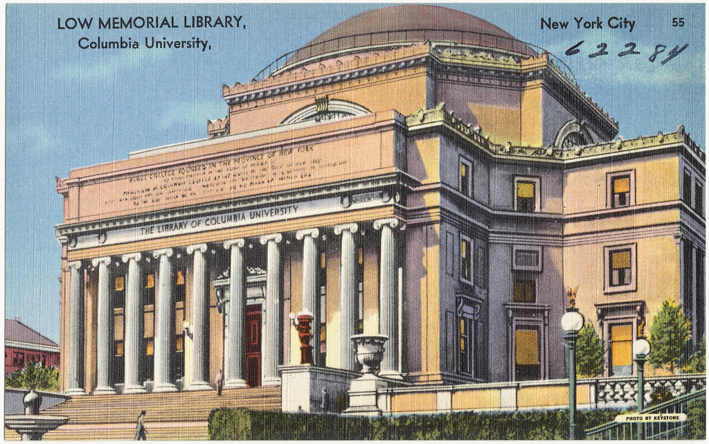 Mid-20th-century postcard of Low Memorial Library, Columbia University, which administers the Pulitzer Prizes