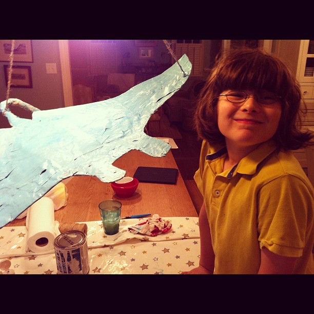 Manta ray. We're very proud. It has glow in the dark paint and glitter, so it looks wet. Also we molded its fins so it looks like it's moving. Did I mention we are very proud ? ;)