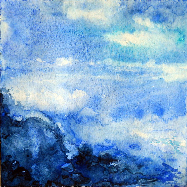 Art: watercolour semi-abstract:..Blue Morning, Hopeful Day...!