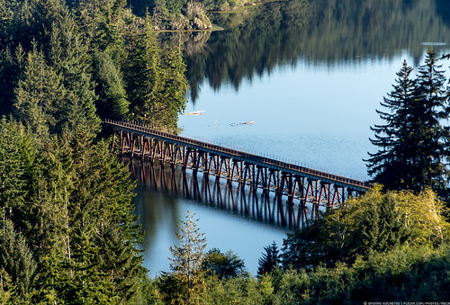 Central Oregon and Pacific Railroad by Kodjii, at Tahkenitch Lake, Oregonroad railroad travel usa lake reflection nature water oregon centraloregon