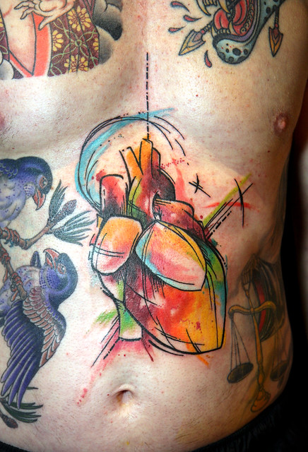 abstract anatomical heart tattoo