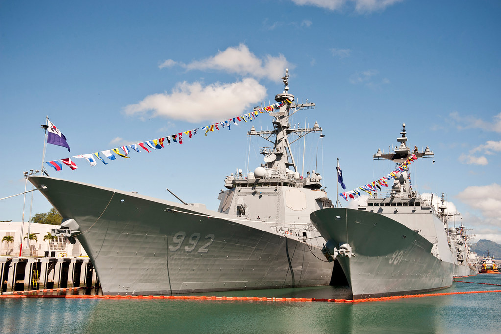 South Korean navy ships are decorated to celebrate the 4th…