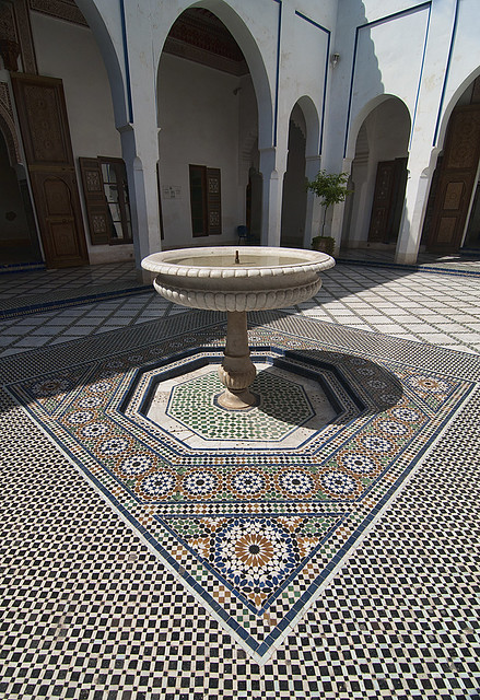 courtyard fountain at the Badi Palace in Marrakech, Morocco