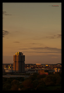 BMW headquarter and Arena at sunset; 07.05.12