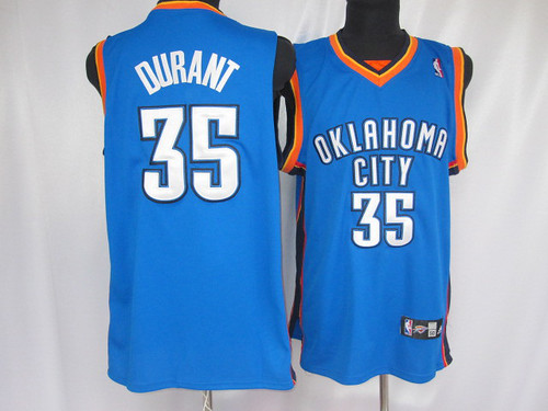 Thunder #35 Kevin Durant Blue Embroidered NBA Jersey