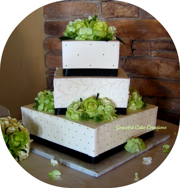 Elegant Ivory and Green Wedding Cake