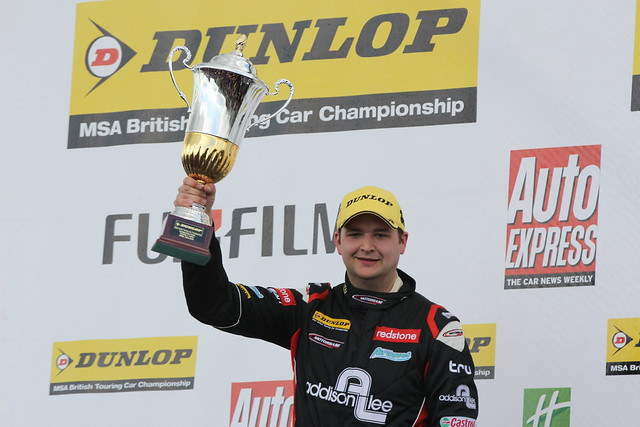 Mat Jackson with his trophy after coming third at the BTCC race at Donington Park in April 2012