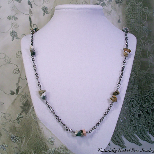 Ocean Jasper Necklace with Handmade Niobium Chain | by Donna@NNF