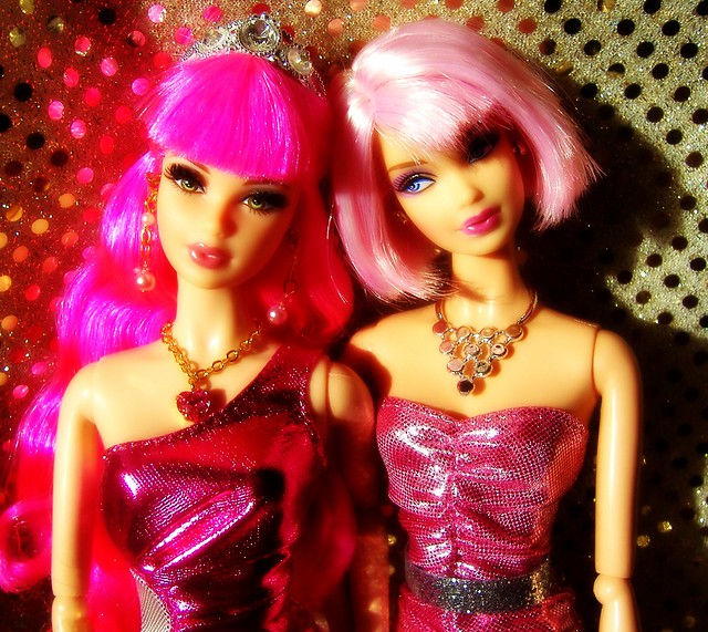 Rosalie & Peony in shiny pink gowns #3