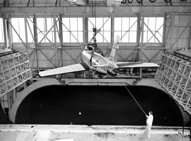 F-86 Lowered into Full Scale Tunnel at Ames