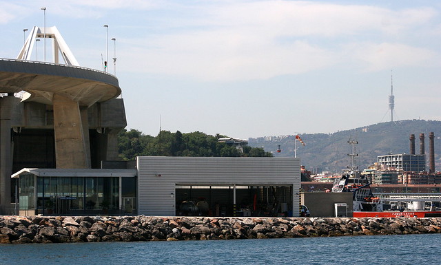 Barcelona heliport as seen from the sea