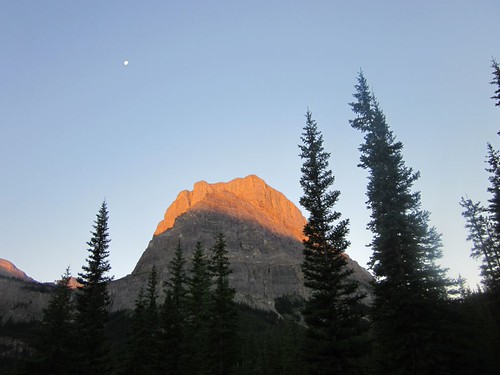 0239 Sunrise on Block Mountain with gibbous moon at the CR37 Camp on the Cascade River by _JFR_, sunrise hiking backpacking banff blockmountain banffnationalpark canadianrockies cascaderiver cr37 c