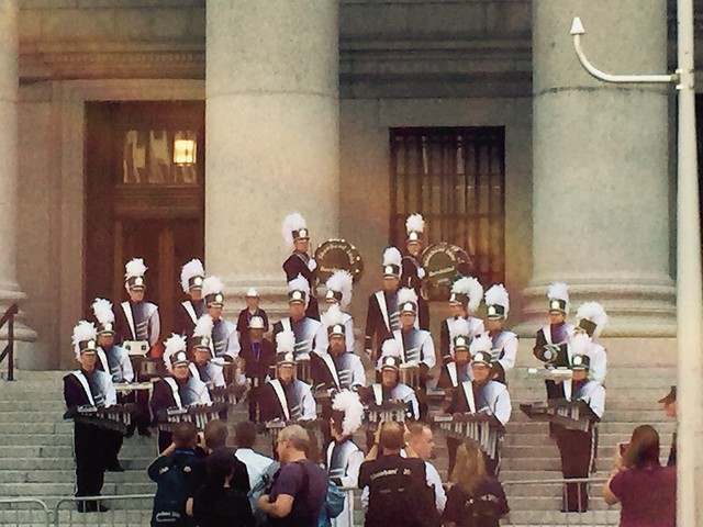 The marching band on the courthouse steps