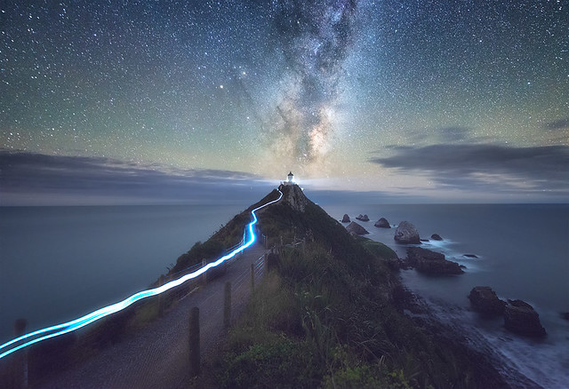 Light Trail, Milky Way & A Lighthouse