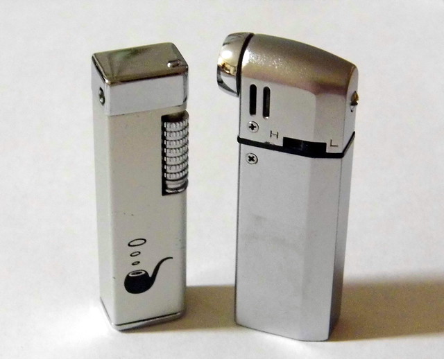 Pair of Vintage Smoking Pipe Lighters - On Left: Slidematic by Flamex, On Right: Firebird, Both Made in Japan