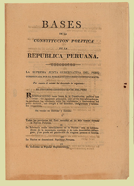 Peru, Bases de la constitucion politica de la republica Peruana (Lima Imprenta del Gobierno, 1822).